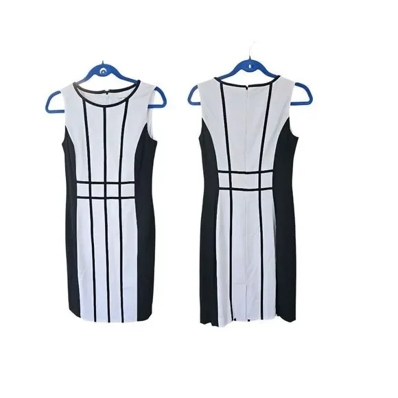 Calvin Klein Elegant Black and White Striped Dress Size 4‎ - Picture 4 of 10